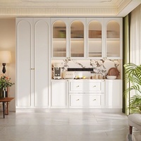 Buffet de style français léger à une porte, armoire haute avec porte vitrée et plateau en dalle de roche, personnalisable pour toute la maison
