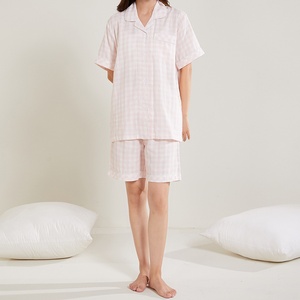 ฤดูร้อนผ้าฝ้าย 100% ชุดอยู่บ้าน MUJI ชุดบางผ้ากอซสองชั้นผู้ชายผู้หญิงสไตล์ญี่ปุ่นระบายอากาศได้ชุดนอนแขนสั้น - Product Image 2