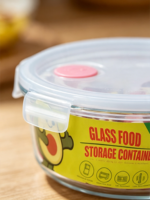 Boîte alimentaire en verre borosilicate Fannest à fond plat et à ouverture ronde, 600 ml, hermétique, avec couvercle en PP et joint en silicone