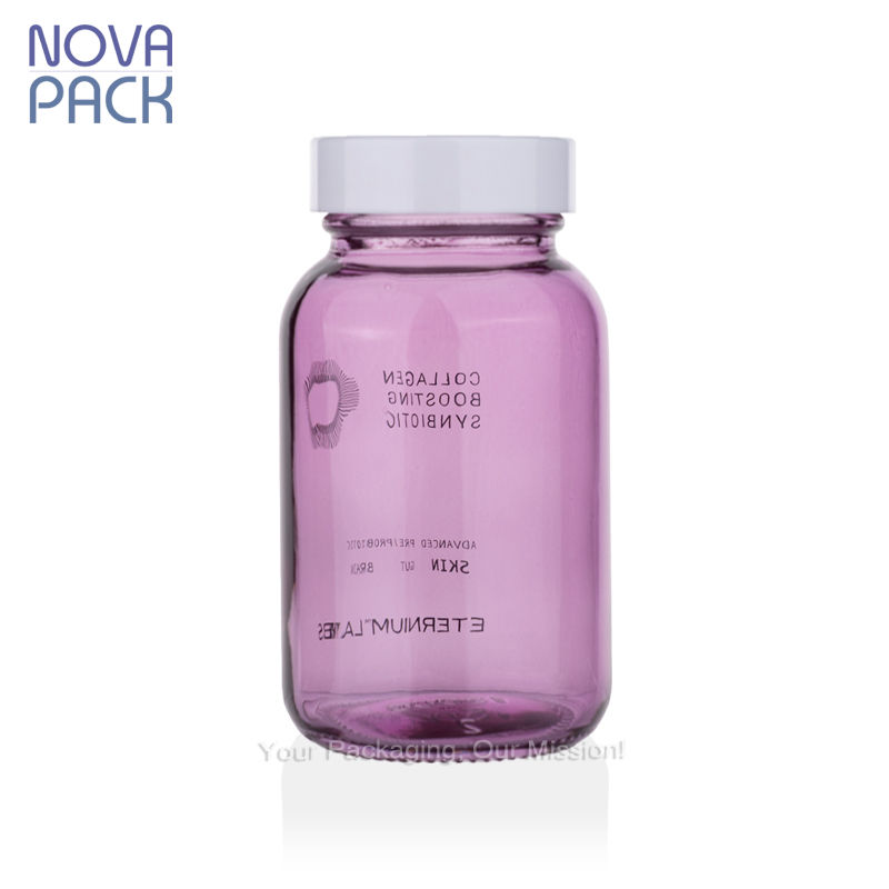 ขวดสีม่วง + ฝาพลาสติกสีขาว