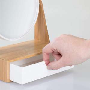 Organisateur cosmétique de bureau en bois Organisateur de maquillage en bambou avec miroir et tiroir - Product Image 5