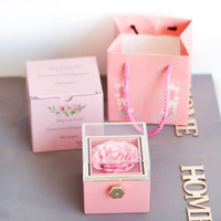 FADELI PACKING Cadeau de la Saint-Valentin Petite boîte à bijoux avec rose éternelle Boîte à alliances Boîte cadeau avec fleur de savon rose