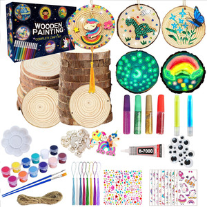 Houten Schijfjes Schilderset - 10 Houten Onderzetters + Verf + Kwasten - Aanpasbare Unisex Kinderteken Speelgoedset - Product Image 2