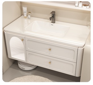 <b>Oak</b> ceramic integrated basin rock board hot bending basin intelligent mirror cabinet solid wood bathroom cabinet - Product Image 2