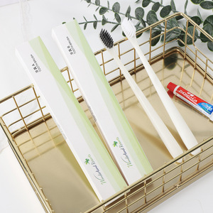 Juego de cepillos de dientes desechables con pasta dental para huéspedes de hotel, cerdas suaves, forma rectangular - Product Image 1