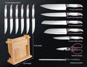 Bloc à couteaux en acier doré, bloc à couteaux de boucher auto-affûtant, ensemble de couteaux - Product Image 6