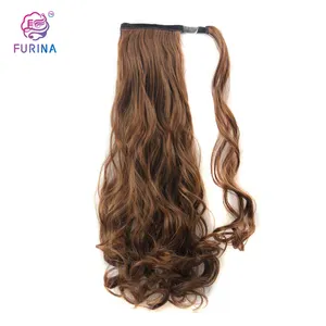 Heat resistant fiber hair extension Seamless long wavy synthetic clip in hair extension with Drawstring colored hairpiece