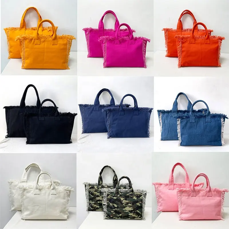 Fringe Canvas Tote Bag Summer Beach Bag Large Capacity Handbag for Women