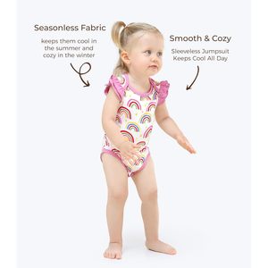 Body Personalizado para Bebé Niña, Estampado de Arcoíris, Volantes Rosas, Algodón Suave de Bambú, Traje de Verano de Una Pieza - Product Image 4