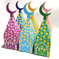 Ramadan Eid Mubarak Coffrets Cadeaux En Papier Mosquée Lune Lanterne Goodie Bonbons Traiter Boîte Pour Eid Al Paquets