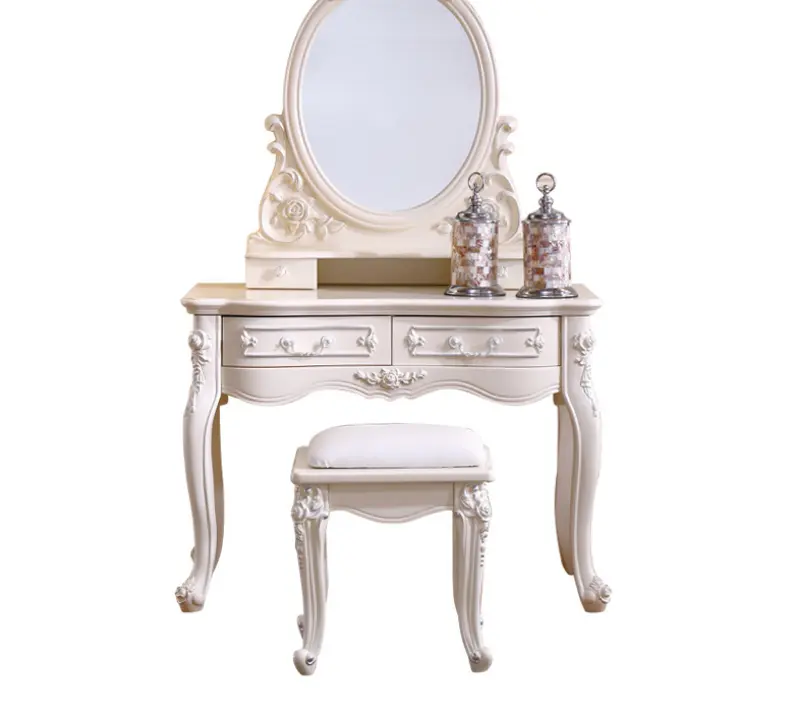 Mesa de vestir clásica tallada de estilo francés para dormitorio, maquillaje