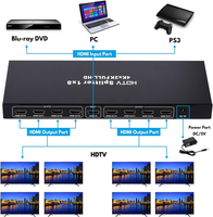 Divisor HDMI 1X8 1X16 de 8 Puertos, Distribuidor, Repetidor, Amplificador V1.4 3D 1080p, Conmutador HDMI Compatible con 4K HDTV para HDTV, DVD, PS3, Xbox