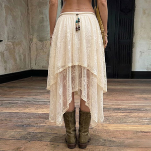 Jupe longue asymétrique en dentelle style Wasteland pour femme, anti-exposition avec doublure, idéale pour les vacances à la plage - Product Image 5