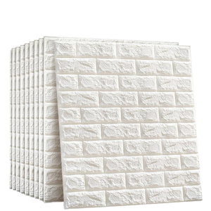 Autocollants muraux modernes en mousse de marbre 3D Motif de briques géométriques imperméables pour chambre à coucher - Product Image 1