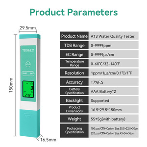 เครื่องทดสอบน้ำดิจิตอล <span class=keywords><strong>TDS</strong></span> <span class=keywords><strong>Meter</strong></span> มาใหม่ล่าสุดปากกา <span class=keywords><strong>TDS</strong></span> คุณภาพสูงไฟแบ็คไลท์สีเขียว - Product Image 3