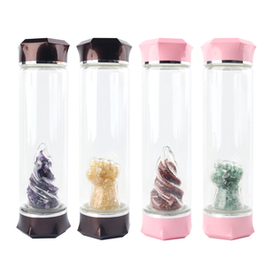 Bouteille d'eau en verre de bambou avec logo personnalisé de qualité supérieure, infusée de cristaux énergétiques, couleur or rose, bouteille d'eau élixir infusée de cristaux - Product Image 6