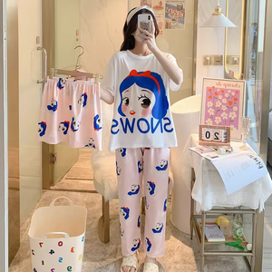 Pijamas de Dibujos Animados al por Mayor, Ropa de Dormir de Verano, Pantalones Cortos de Manga Corta, Conjunto de Tres Piezas, Pijamas para Mujer - Product Image 5