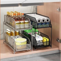 Support d'évier de cuisine multicouche panier coulissant bol armoire tiroir étagère de rangement en couches maison