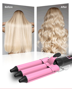 Rizador de varita de hierro de 3 barriles, rizador de pelo de <span class=keywords><strong>sirena</strong></span> con temperatura ajustable, ondulador de cabello rosa - Product Image 6