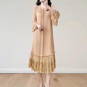 Vestido Midi Plisado Miyake Tallas Grandes con Cinturón para <span class=keywords><strong>Mujer</strong></span>, Vestidos Modestos para Iglesia, Moda Chic, Estilo Casual Holgado con Empalmes - Product Image 1