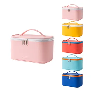 Freizeit reise Kultur beutel Kosmetische Organizer Tasche Make-up Box Damen PU Leder PE Tasche Akzeptieren Sie kunden spezifische Logo Mode Reiß verschluss