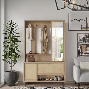 <span class=keywords><strong>Perchero</strong></span> de madera de ratán metálico de estilo moderno con tablero de partículas de <span class=keywords><strong>espejo</strong></span>, armario de pasillo para zapatos y bolsos para dormitorio y comedor - Product Image 4