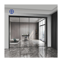 Porte coulissante intérieure avec système de fixation miroir, dessus en verre, porte coulissante murale en aluminium noir pour toilettes