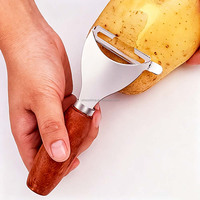 Premium houten handgreep groente- en fruit schilset - 3-delige set van roestvrij staal met ergonomische gebogen handgreep