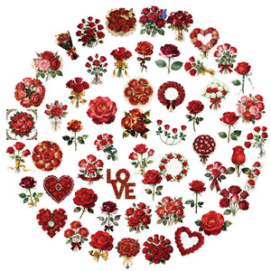 Pegatinas de 56 Pétalos de Rosa Roja Románticos Estilo Instagram, Ramo en Forma de Corazón, Arte Floral, Impresión DIY para Diario Creativo, Transfronterizo - Product Image 6
