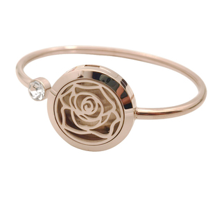 Wholesale Rose Gold Flower Design Aromatherapy Diffuser Jewelry Stainless Steel Aroma Essential Oil Diffuser <b>Bangle</b> - Product Image 1