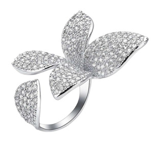 Anello da Cocktail con Fiore T0540, Anelli da Donna con Micro Pavé di Strass, Anelli alla Moda per Feste - Product Image 5