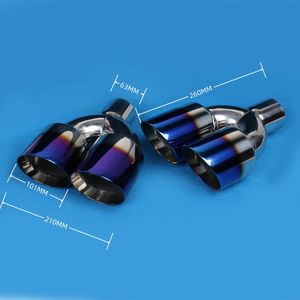 Puntas de escape dobles azules quemadas de acero inoxidable de 2,5 pulgadas, silenciador cromado pulido, tubo de cola, embellecedor de extremo trasero de coche Universal - Product Image 3