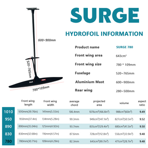 ชุดไฮโดรฟอยล์คาร์บอน Tow Foil Wake Foil SURGE 780 สีแดง เสาอลูมิเนียม ความเร็วสูง ควบคุมง่าย ประสิทธิภาพสูง สำหรับเล่นเซิร์ฟฟอยล์ - Product Image 2