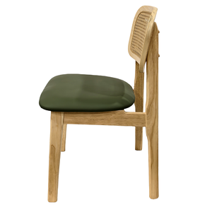 Midcentury Modern Wood <b>Dining</b> <b>Chair</b> With Rattan Back And PU Leather Seat Upholstered for home and commercial use - Product Image 3