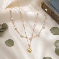 Kalung Mutiara Alami Dua Lapis 7-8mm Desain Baru dengan Liontin Bunga Berlapis Emas 18K