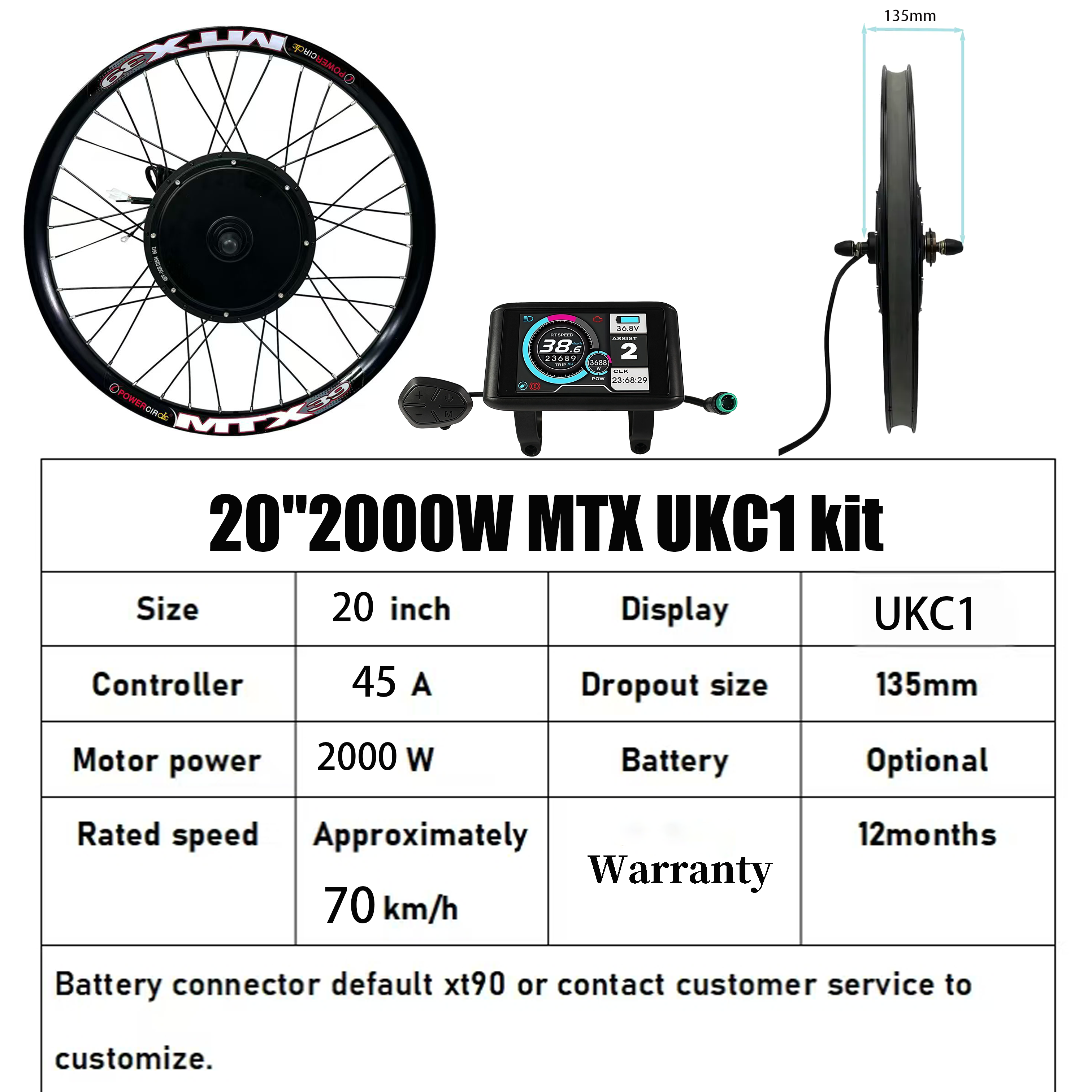 20in 3000W 72V UKC1Motor kit