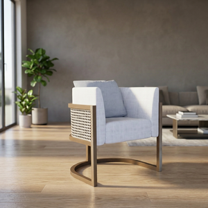 Modern Wicker Accent Chair Single Seater <b>Sofa</b> Armchair Fabric Cushioned Leisure Seat for Living Room Balcony - Product Image 2