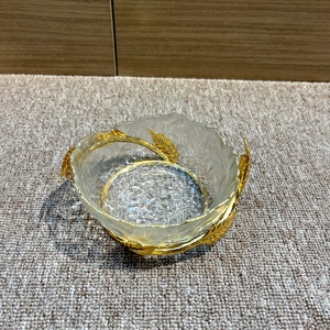 <strong>Creative</strong> Flower Home Gift Arabic Style Golden Plated Small Size Glass <strong>Plate</strong> with Handle Golden Metal Frame Glass <strong>Serving</strong> Bowl - Product Image 5