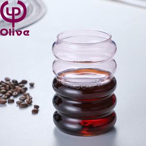 440ML rond jus lait verres tasse soufflé à la main spirale chenille boucle tasses belle couleur haute borosilicate verre tasse à café - Product Image 5