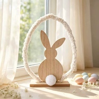 Hölzerner Osterhase Tischdekoration Ei-Form Flauschiger Sherpa-Rahmen Rustikales Frühlings-Tischgesteck 20cm Naturholz