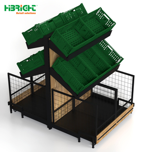 Highbright Popular Vegetable and Fruit Display Rack with <b>Plastic</b> <b>Crates</b> for Supermarket & Grocery Stores - Product Image 1