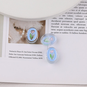 Cuentas acrílicas ovaladas transparentes de epoxi con diseño de flor de tulipán para la fabricación de joyería - Product Image 5