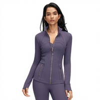 Vestes de sport pour femmes, coupe ajustée, veste d'entraînement zippée, vestes de course avec poches à fermeture éclair dorées