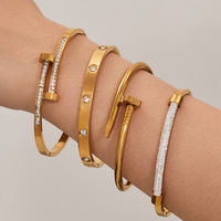 Ensemble de bracelets ouverts minimalistes en forme d'anneau avec zircon, plaqué or 18 carats, en acier inoxydable