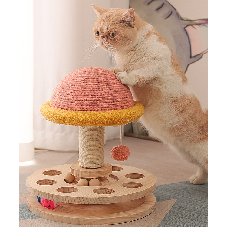 Wholesale solid wood turntable cat toy sisal grinding claw amusing one cat scratching board cat toy