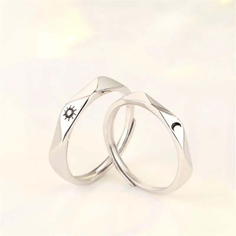 Men Women Fashion jewelry Paired Couple Finger Rings for Him and Her Sets Best Friends Metal Adjustable Opening Sun and Moon Rin