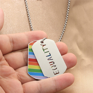 Men's <b>Titanium</b> Steel Letter Pendant Necklace Rainbow Equality Dog Tag <b>Chain</b> Gift Jewelry 280636 - Product Image 4