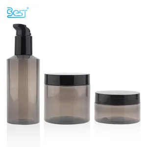 Skincare package in stock fancy plastic containers semi-black plastic body lotion serum bottle with pump 200ml slant shoulder
