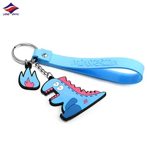 Longzhiyu 17 ans vente directe d'usine 2D PVC dinosaure porte-clés personnalisé porte-clés en caoutchouc souple avec logo dessin animé porte-clés pour cadeaux