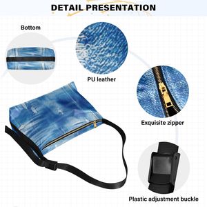 Blue Denim Print Shoulder Bag Vintage Bucket Crossbody Handbag Zipper Underarm <b>Purse</b> for Daily Outdoor Use - Product Image 4